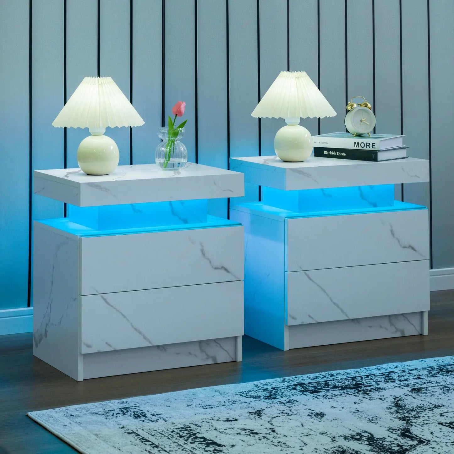 Cubehom LED Nightstand Set of 2 with Drawers Bedroom Bedside Table