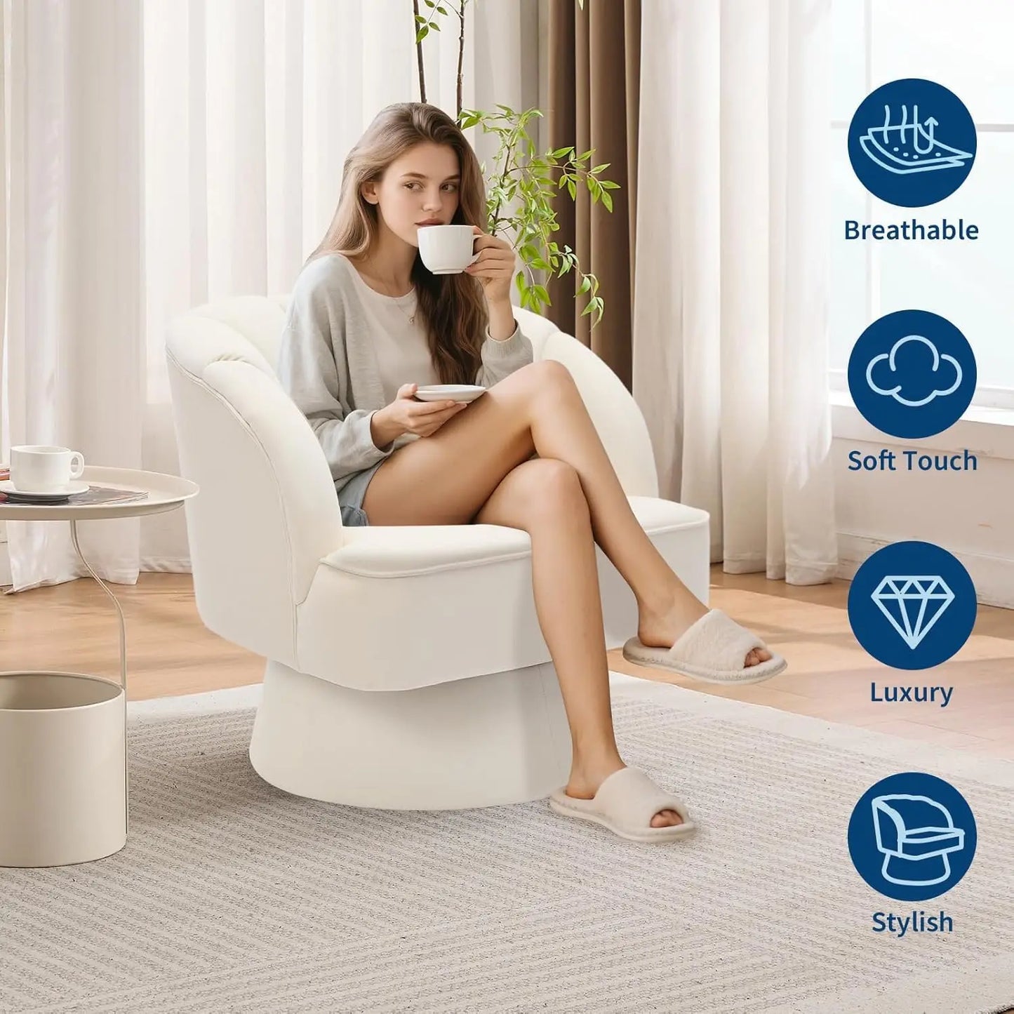 Acekool 360 Degree Swivel Barrel Accent Chair With Plush Velvet