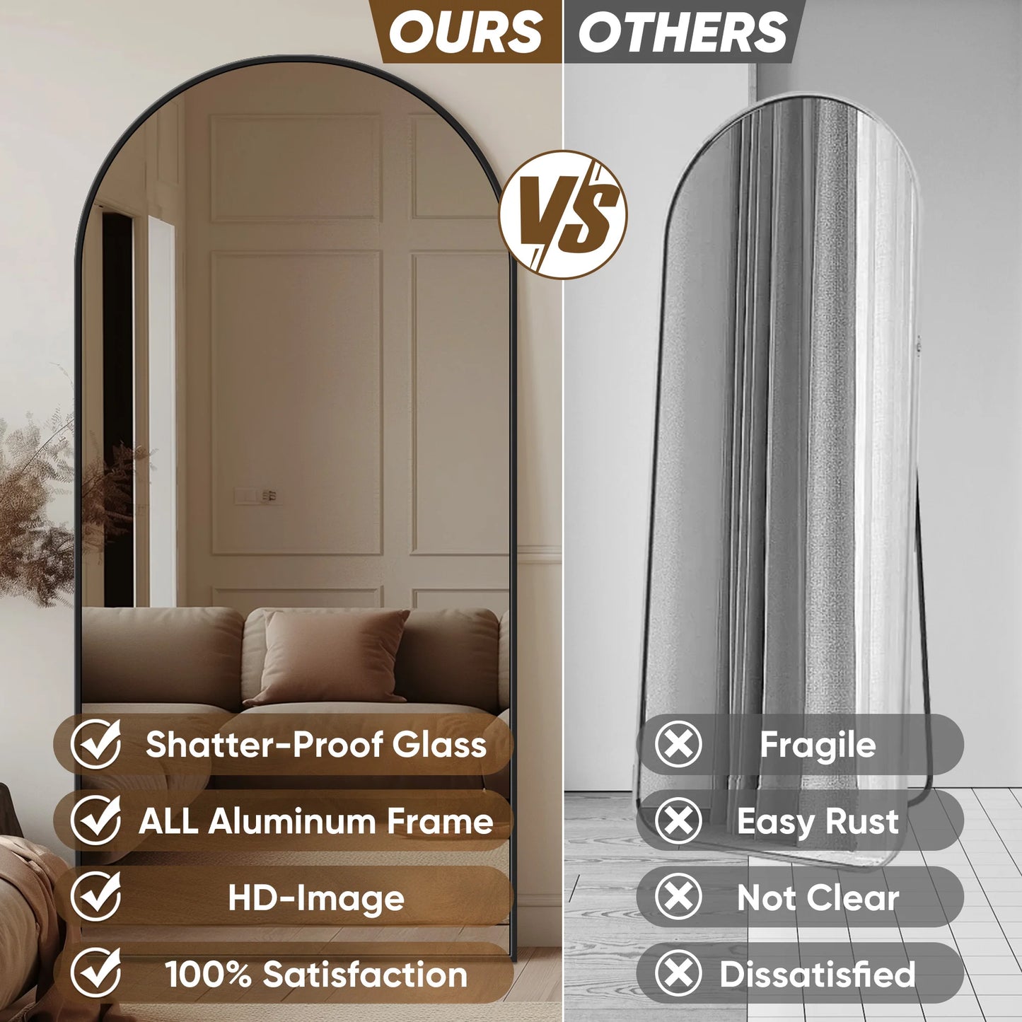 Antok Arch Floor Mirror Freestanding Full Body With Stand