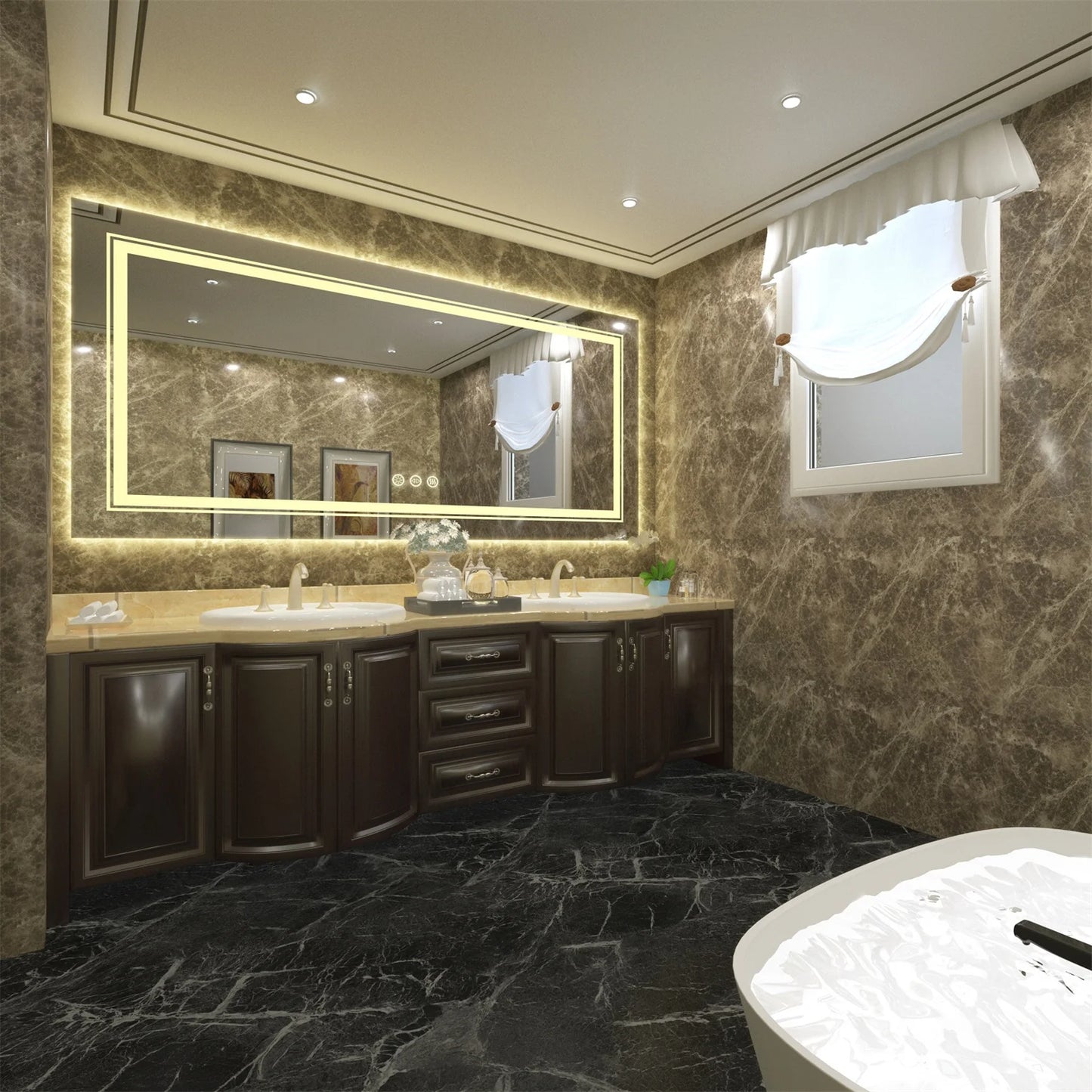 LED Backlit Mirror Dual Lights Anti Fog Dimmable Touch Button