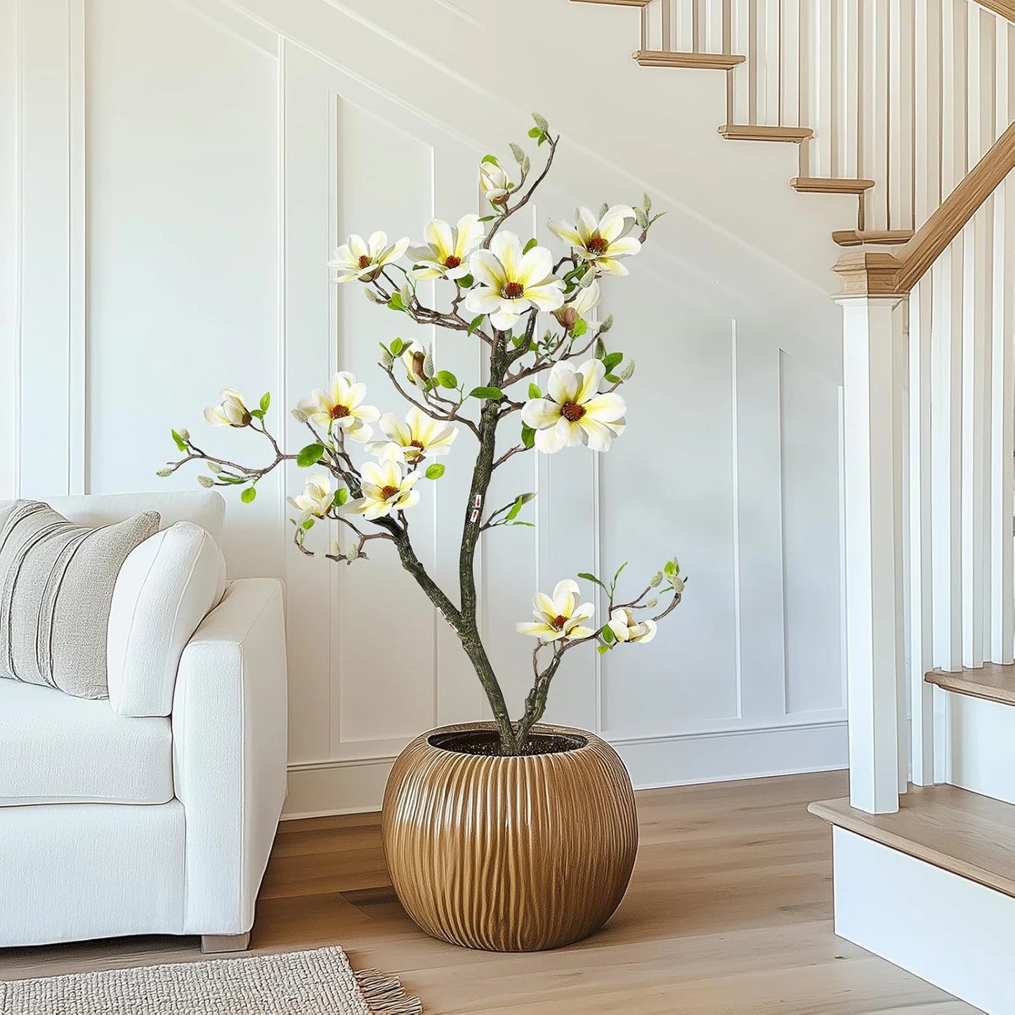Artificial Magnolia Plant With LED Lights For Outdoor Patio Decor