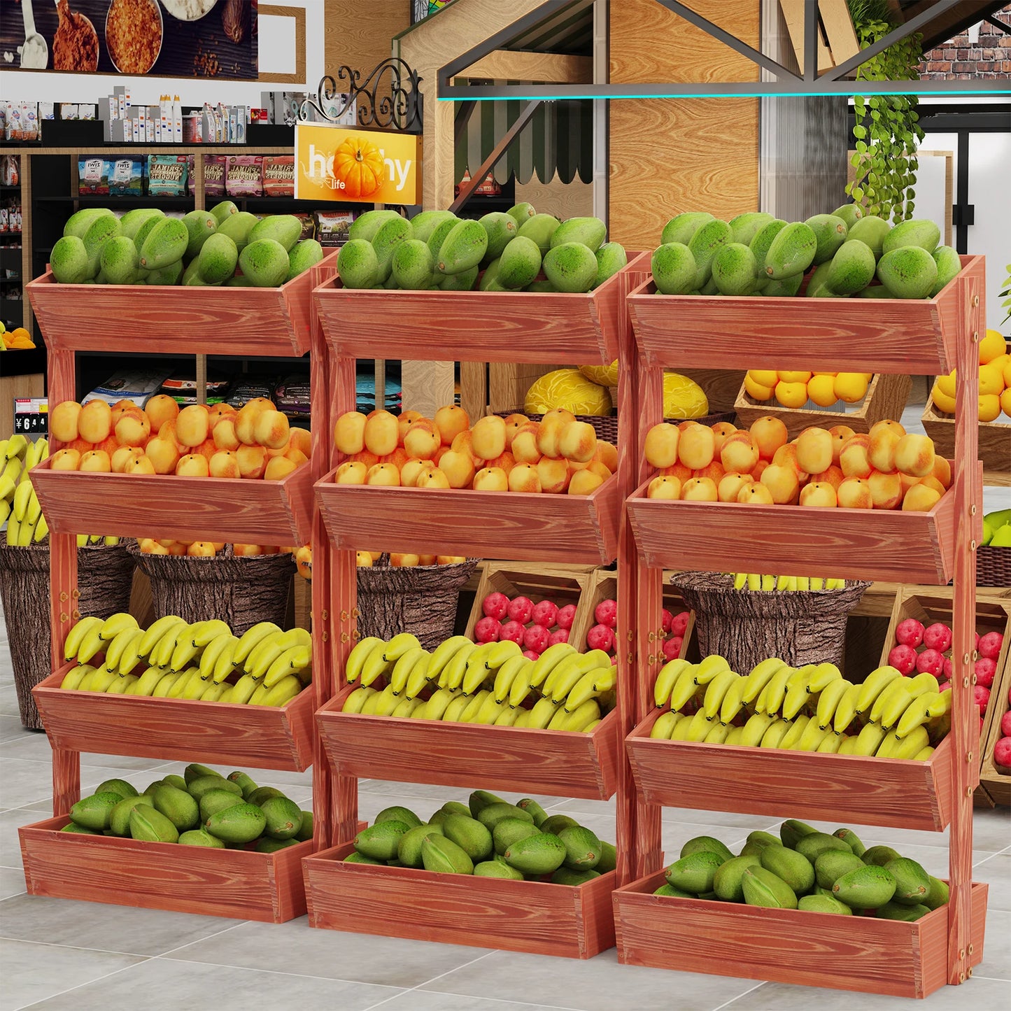 Wooden 4-Tier Raised Garden Bed With Vertical Planter Rack