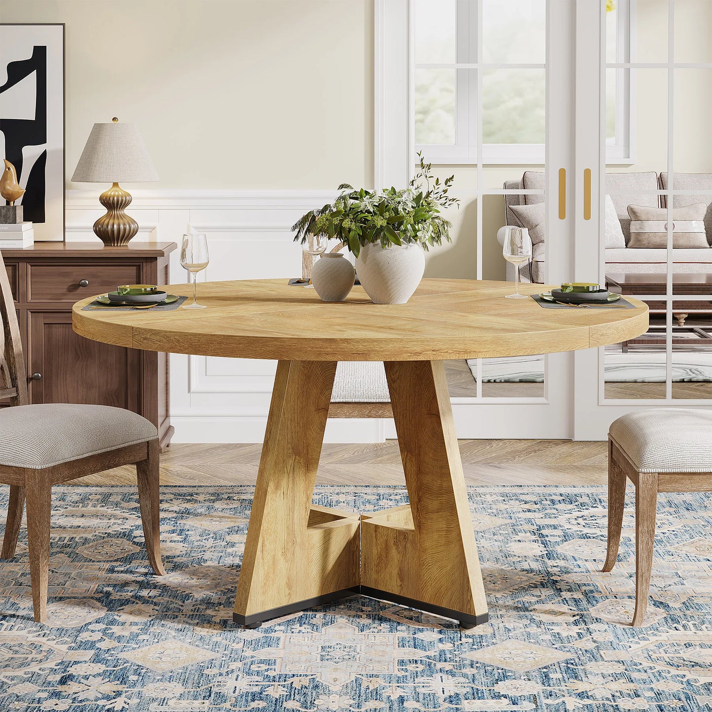 Tribesigns Round Dining Table For Four Farmhouse Kitchen