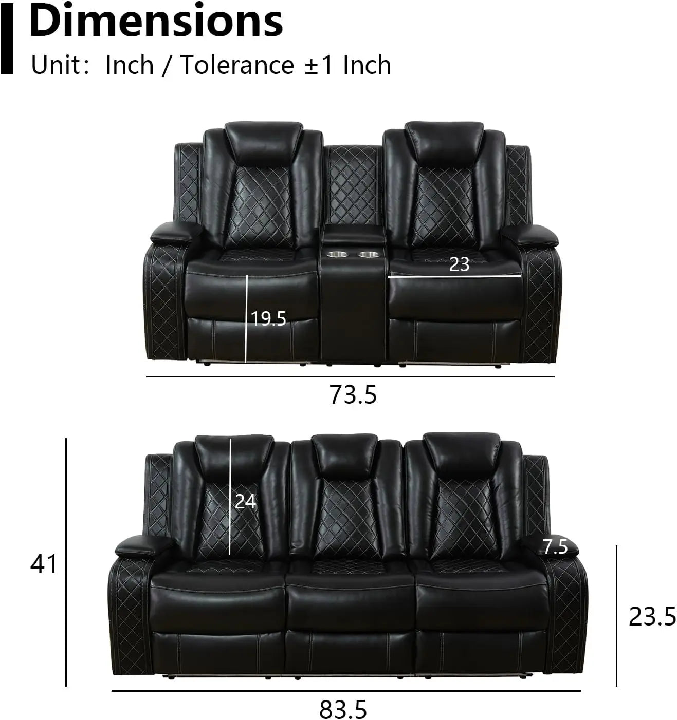 Power Recliner Sofa Set With LED Light Leather Reclining Sofa And Loveseat