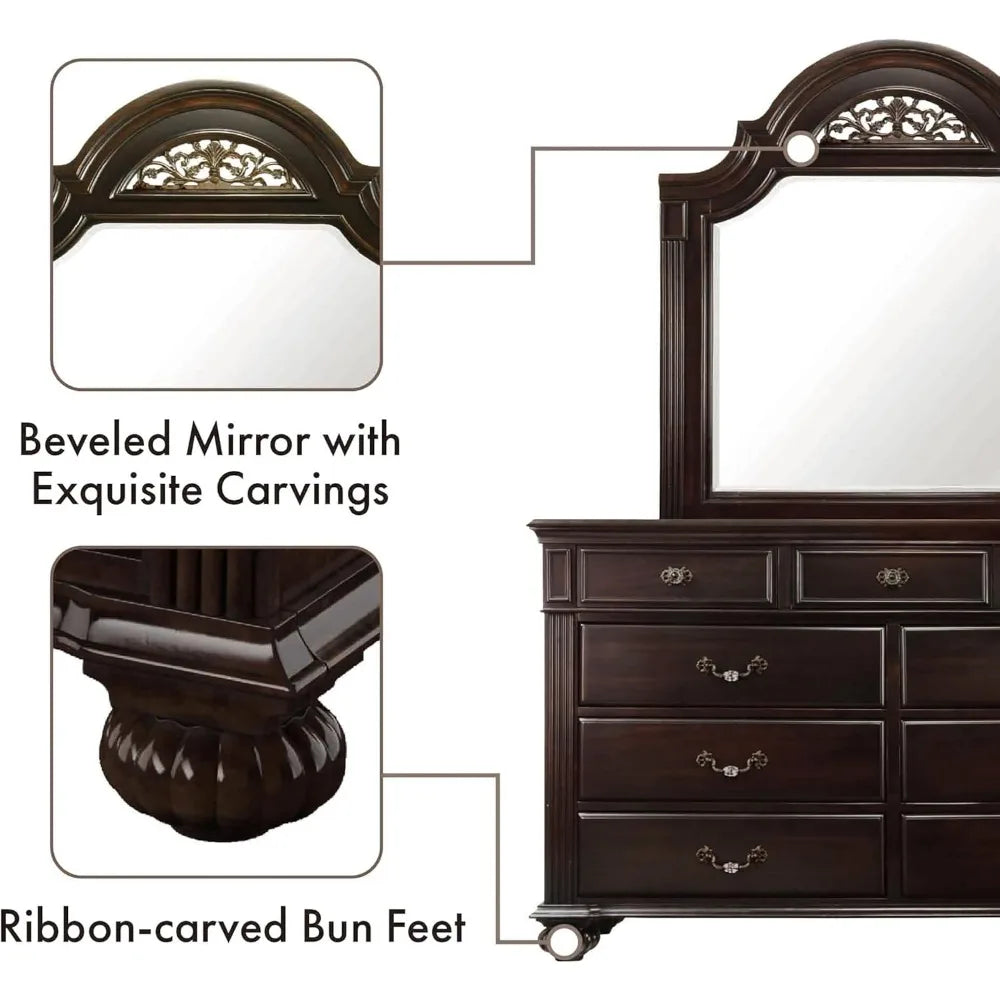 Hot sales24/7 Shop at Home Syracuse 6-Piece Traditional Solid Wood Bedroom Set with Chest, Mirrored-Dresser and 2 Nightstands, B