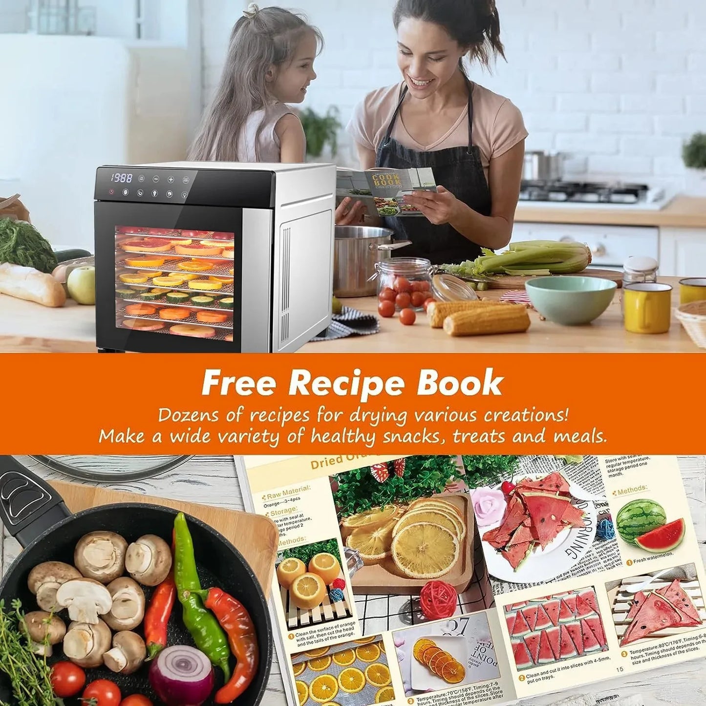 SNDOAS 8-Tray Food Dehydrator 600W With 4 Presets And Timer