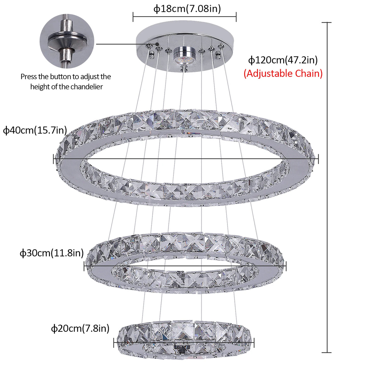 VETRULUS Crystal Chandelier Pendant Ceiling Light For Living Room