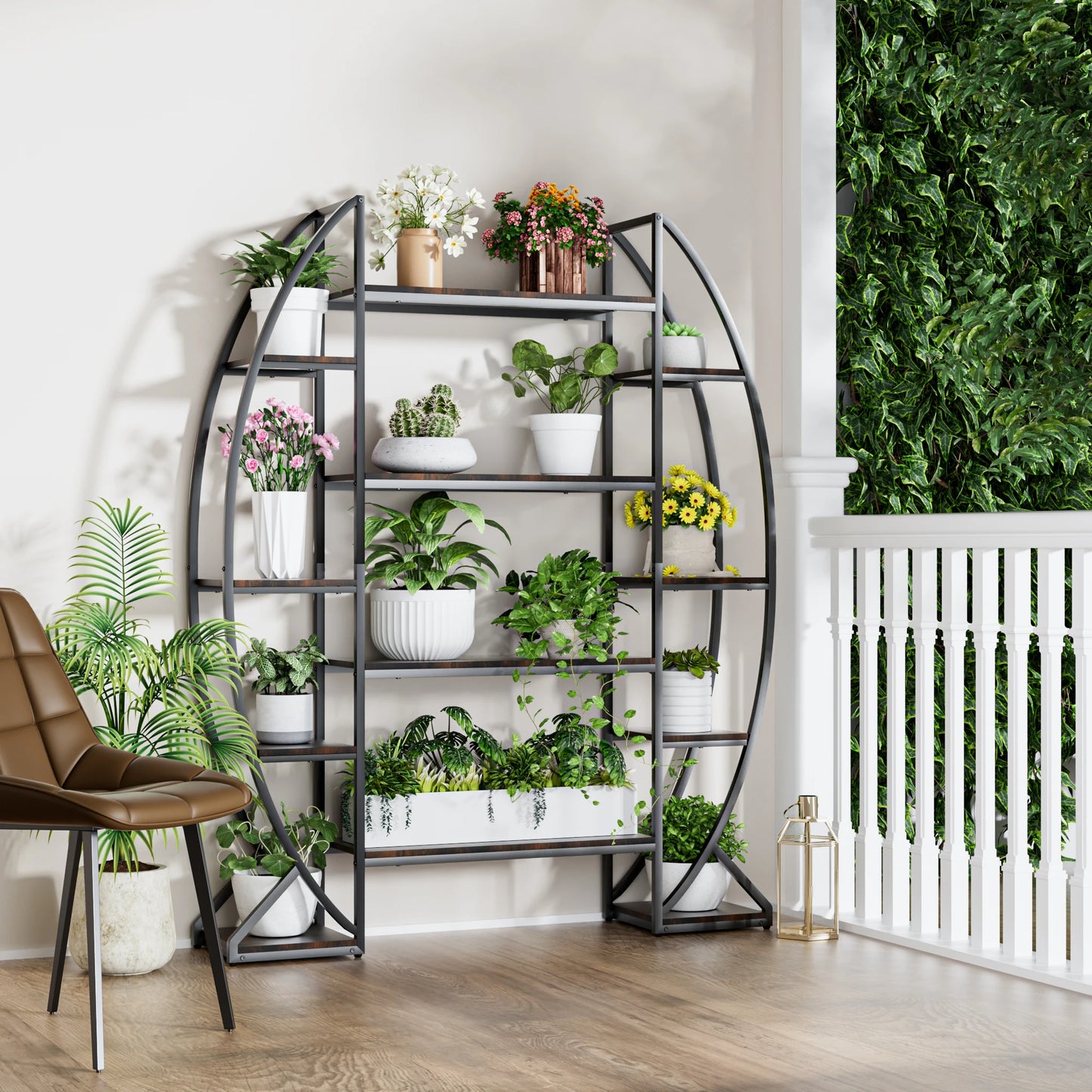 Half Moon Shape Plant Stand Industrial Multilayer Shelf Rack
