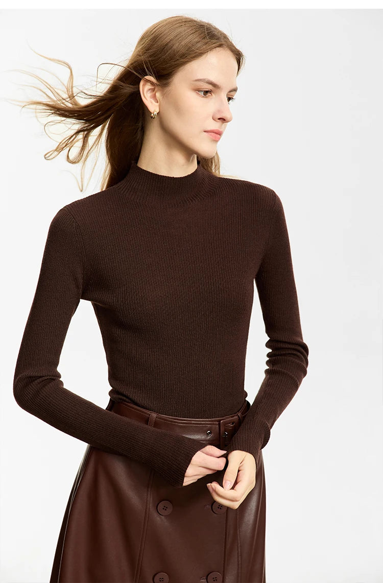 AMIICN Minimalism Women Sweater Slim Fit Turtleneck Warm Knit
