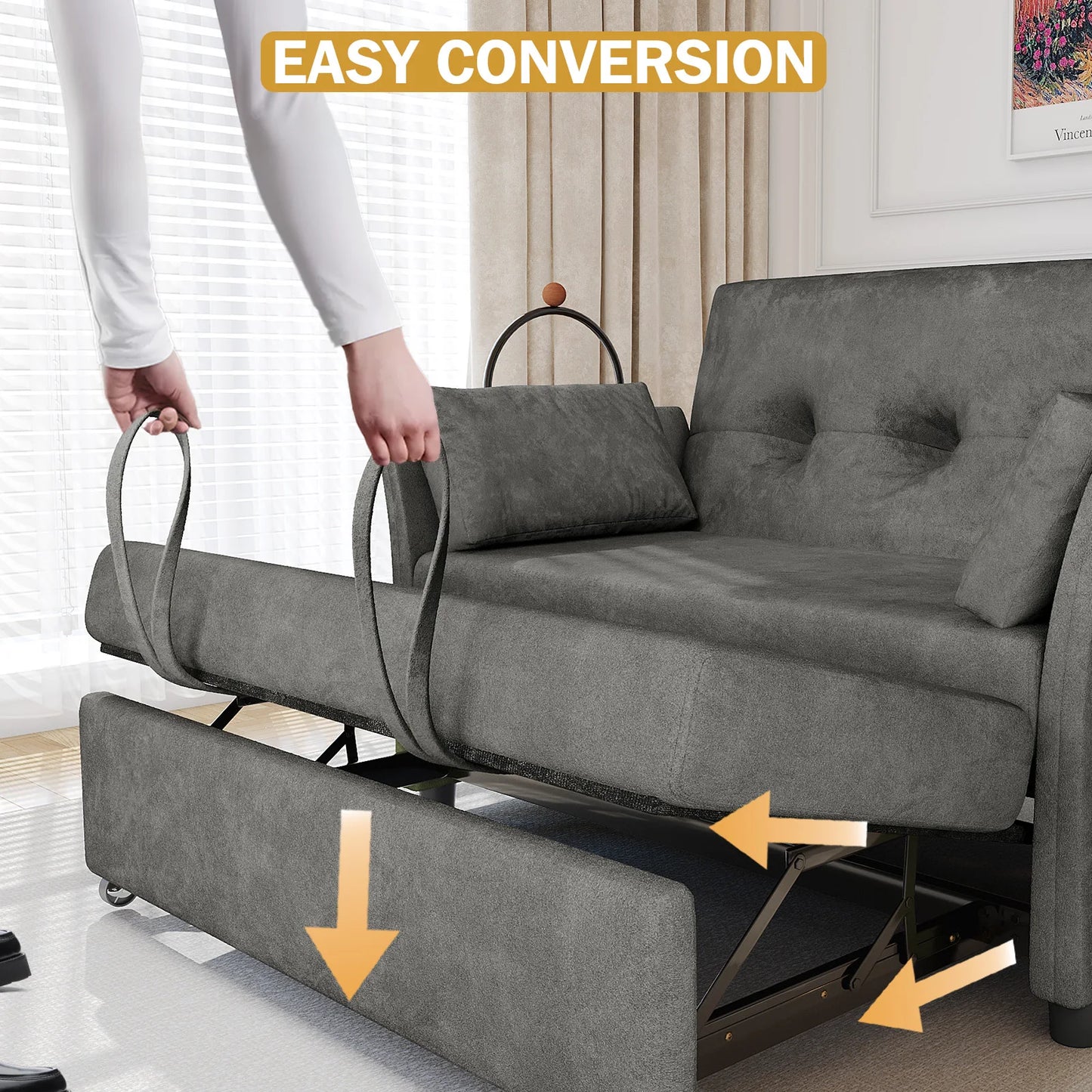3-In-1 Convertible Sofa Bed With Pull-Out Loveseat And Backrest