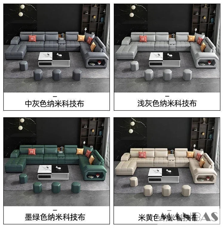 Linlamlim U Shaped Fabric Sofa Set With Usb And Stools