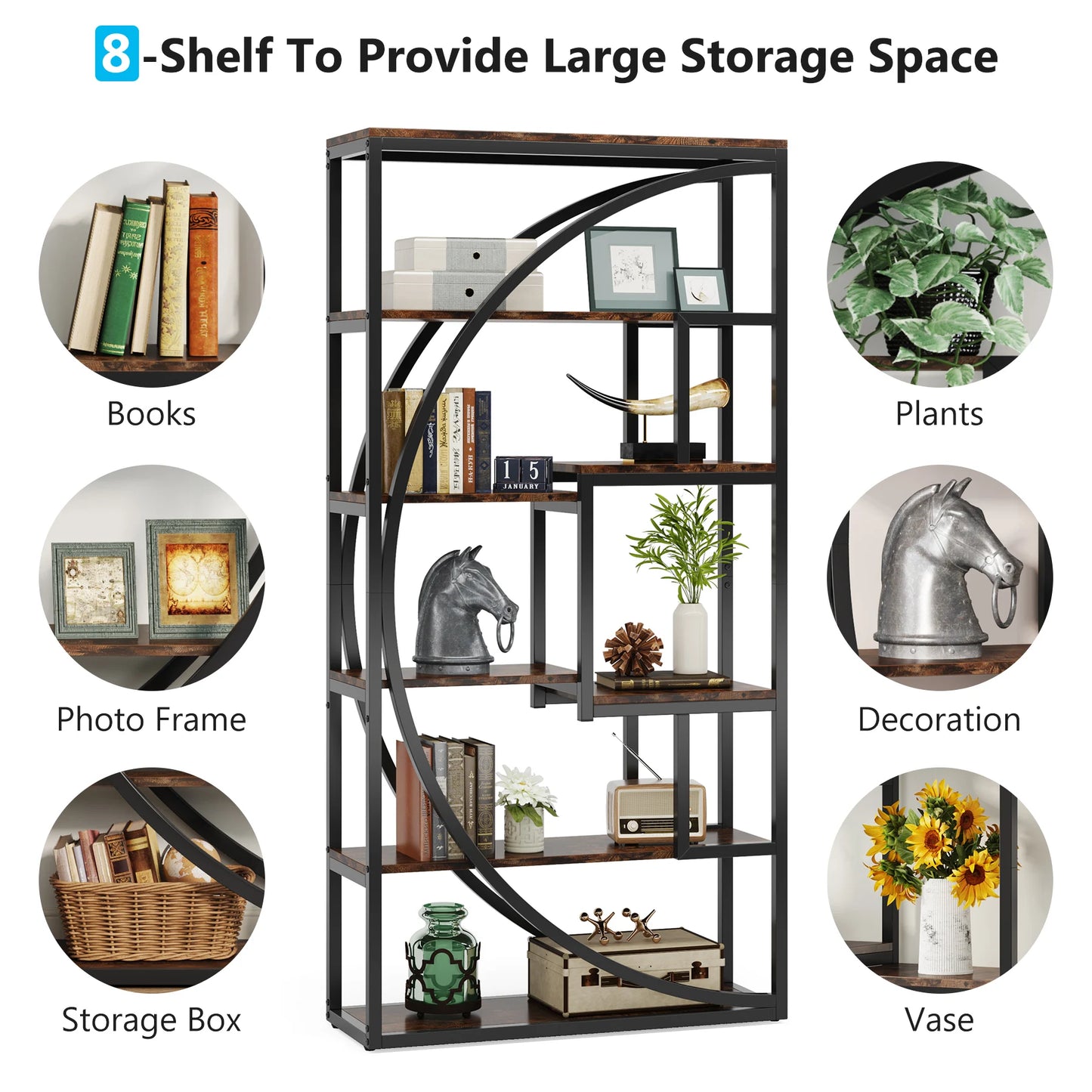 Tribesigns Industrial 5 Tier Etagere Bookcase Freestanding Organizer