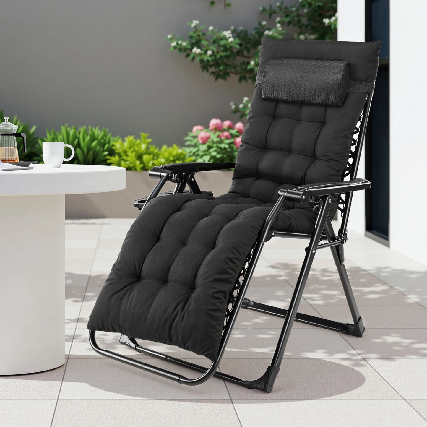 JHK Zero Gravity Recliner Folding Camping Lounge Chair Cup Holder