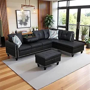 Modern L Shaped Sectional Sofa With Storage Ottoman