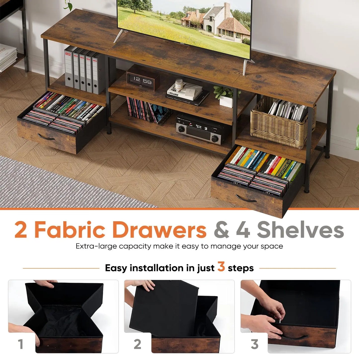 JHK Wooden TV Stand Entertainment Center With Storage