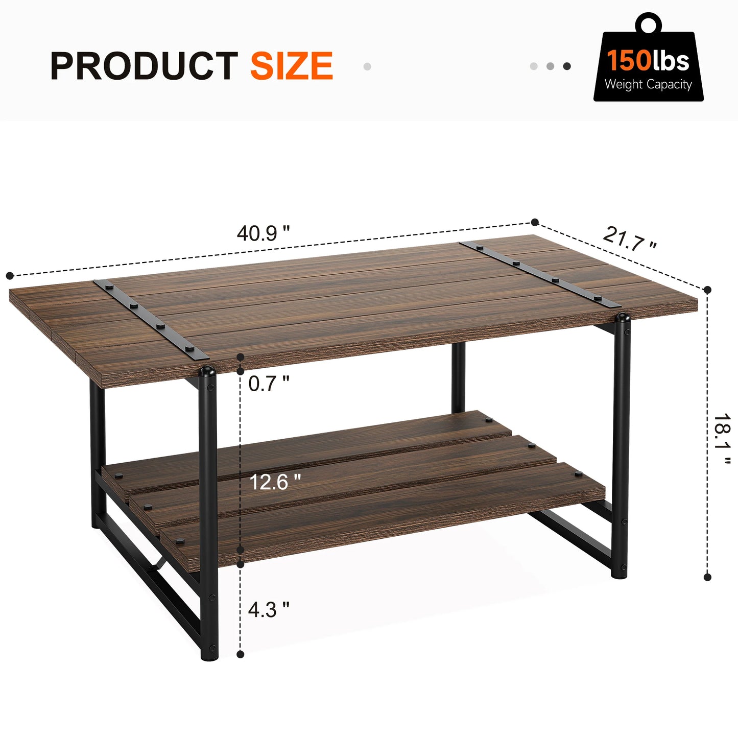 HobbyLane 2-Tier Wood Coffee Table With Rustic Storage