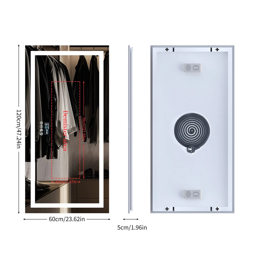 BORWART Smart LED Vanity Mirror Wall Mounted Bluetooth Digital Display
