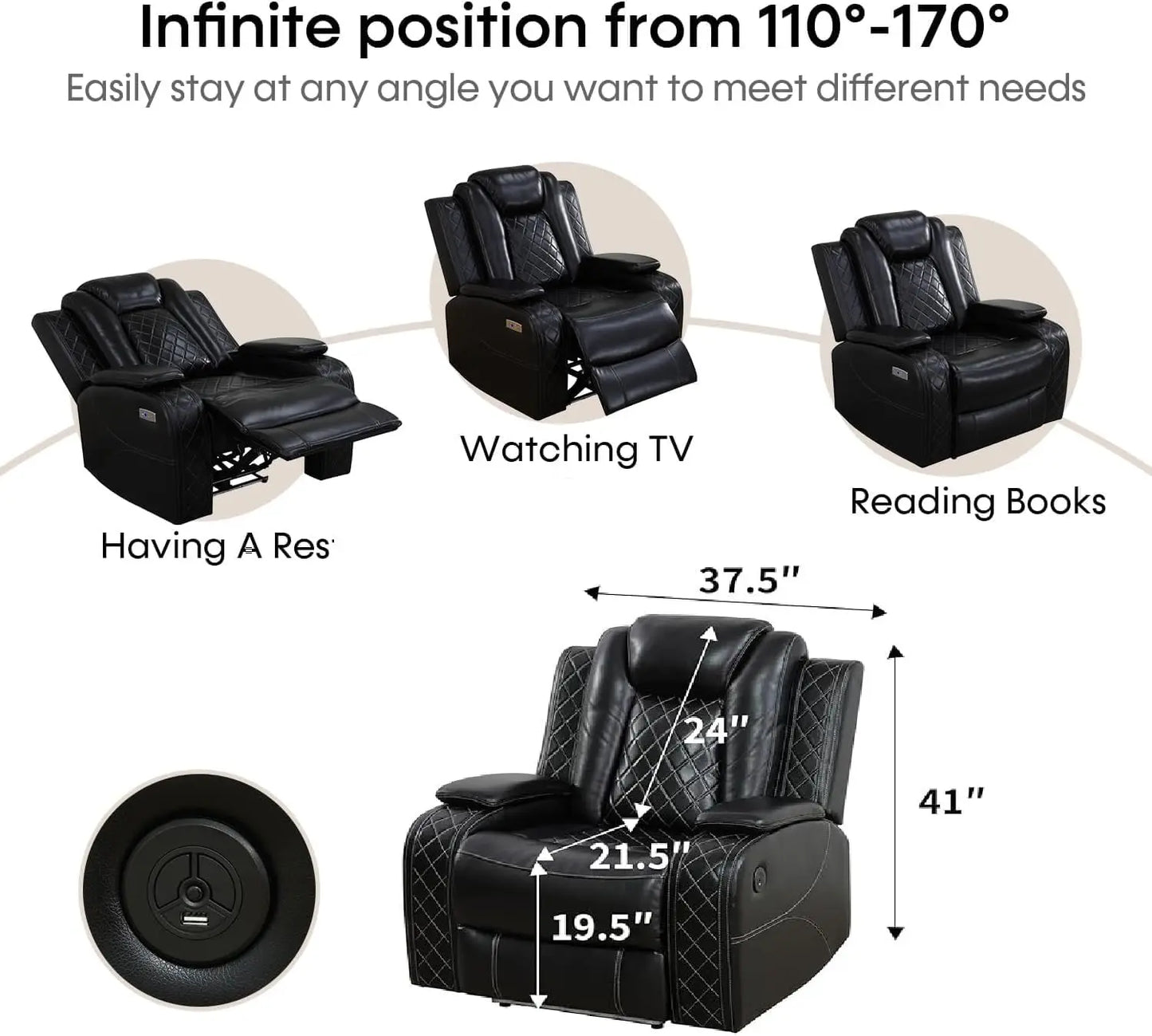 Power Recliner Sofa Sectional With LED Light And Air Leather