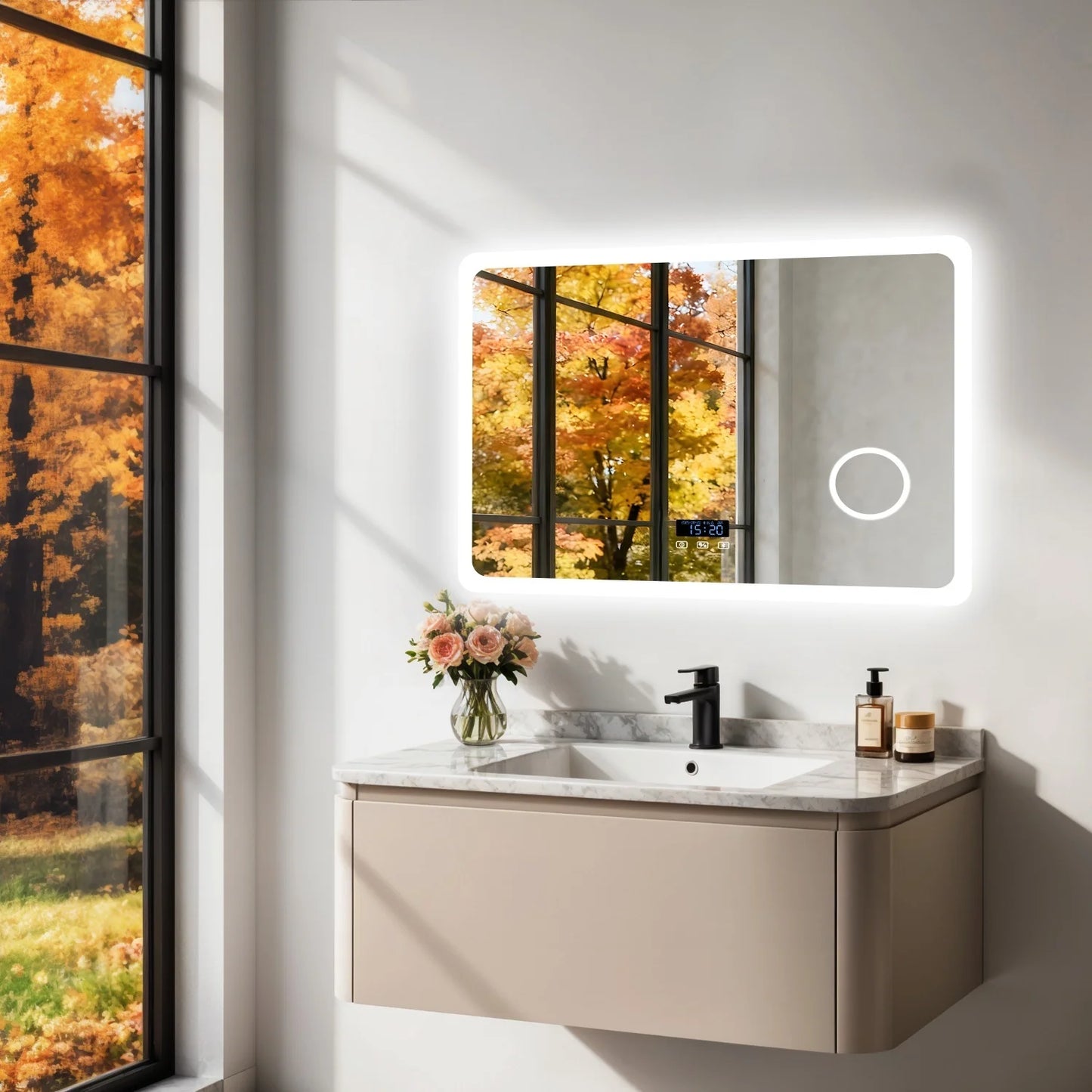 LED Bathroom Mirror With Bluetooth Dimmable Backlit Vanity 3X Magnifier