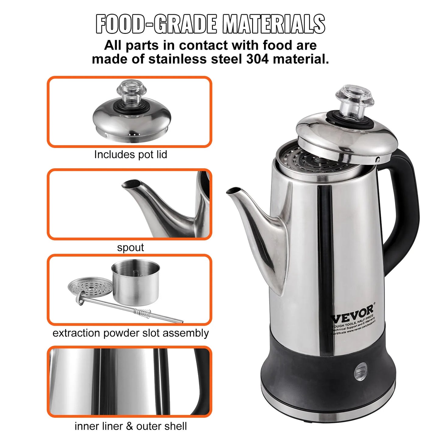 SucceBuy Electric Percolator Coffee Pot Stainless Steel