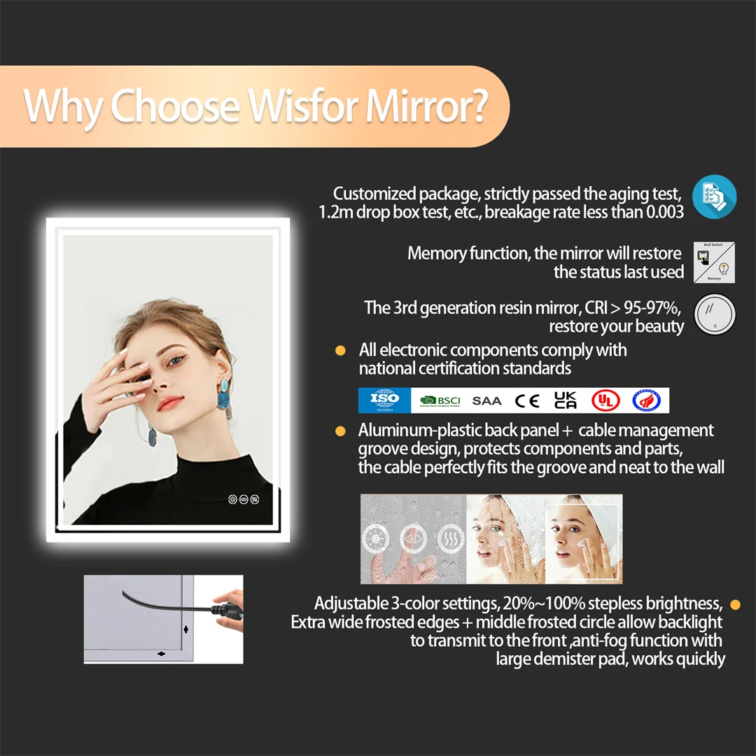 LUVODI Illuminated Backlit Bathroom Mirror With Dimmable LED Defog