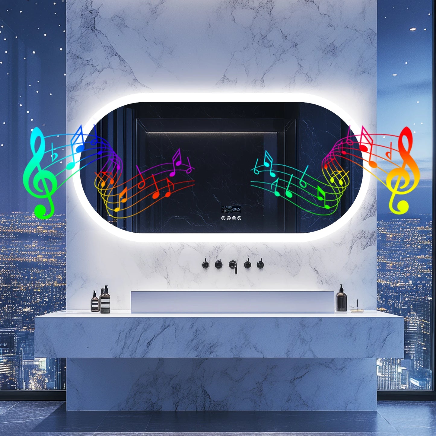 LUVODI Lighted Bluetooth Bathroom Mirror Time Date Display Anti Fog