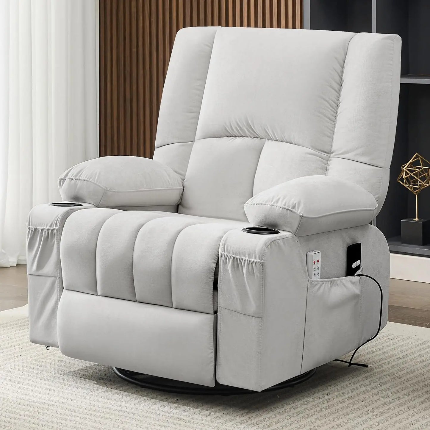 Rocker Recliner Chair With Heat And Massage 360 Degree Swivel