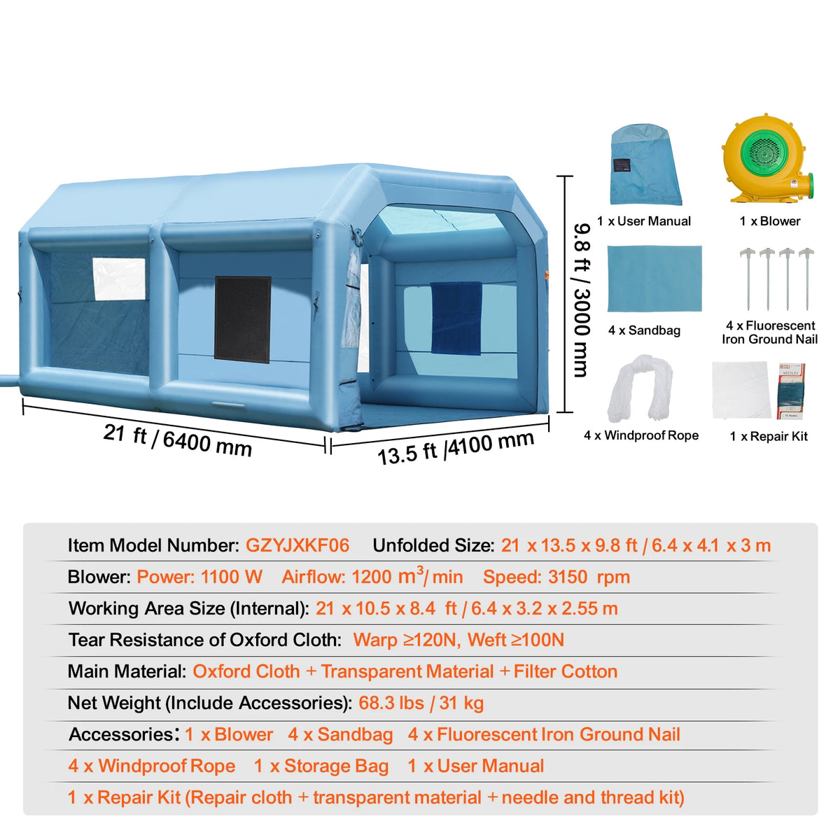 Inflatable Paint Booth With Powerful Blowers And Air Filter System