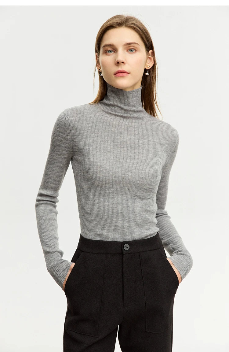 AMIICN Minimalism Women Sweater Slim Fit Turtleneck Warm Knit