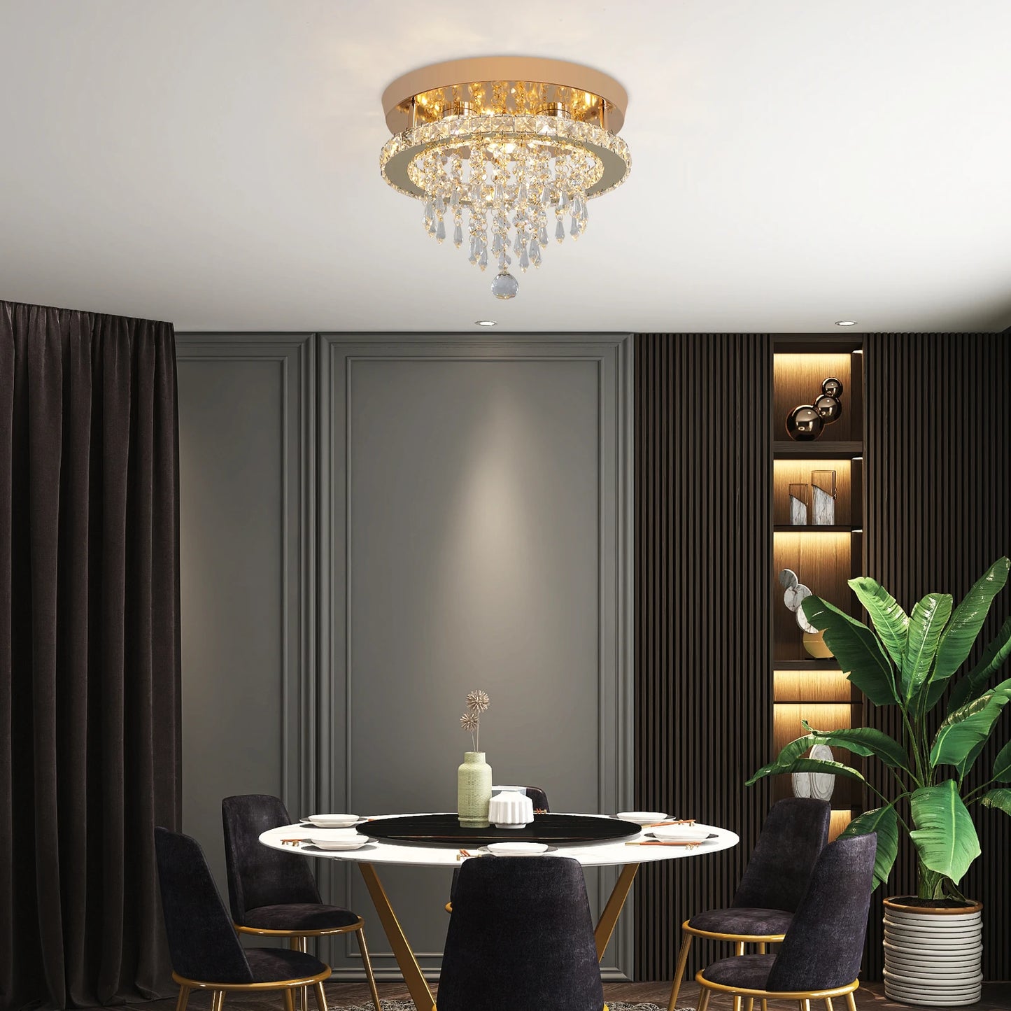 VETRULUS Crystal Chandelier LED Ceiling Light for Living Room