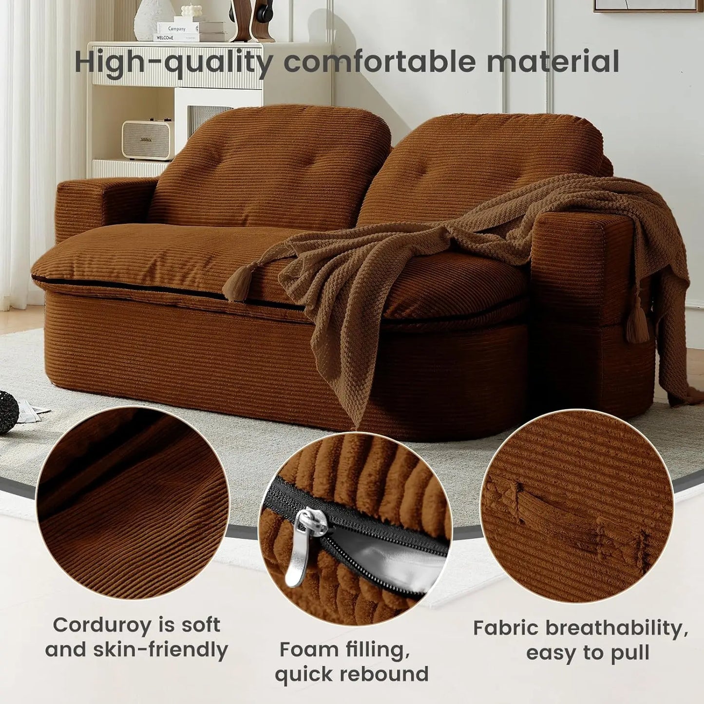 NONECN Convertible Folding Sofa Bed 2-In-1 Memory Foam Sleeper