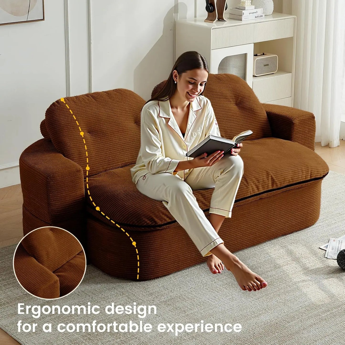 NONECN Convertible Folding Sofa Bed 2-In-1 Memory Foam Sleeper