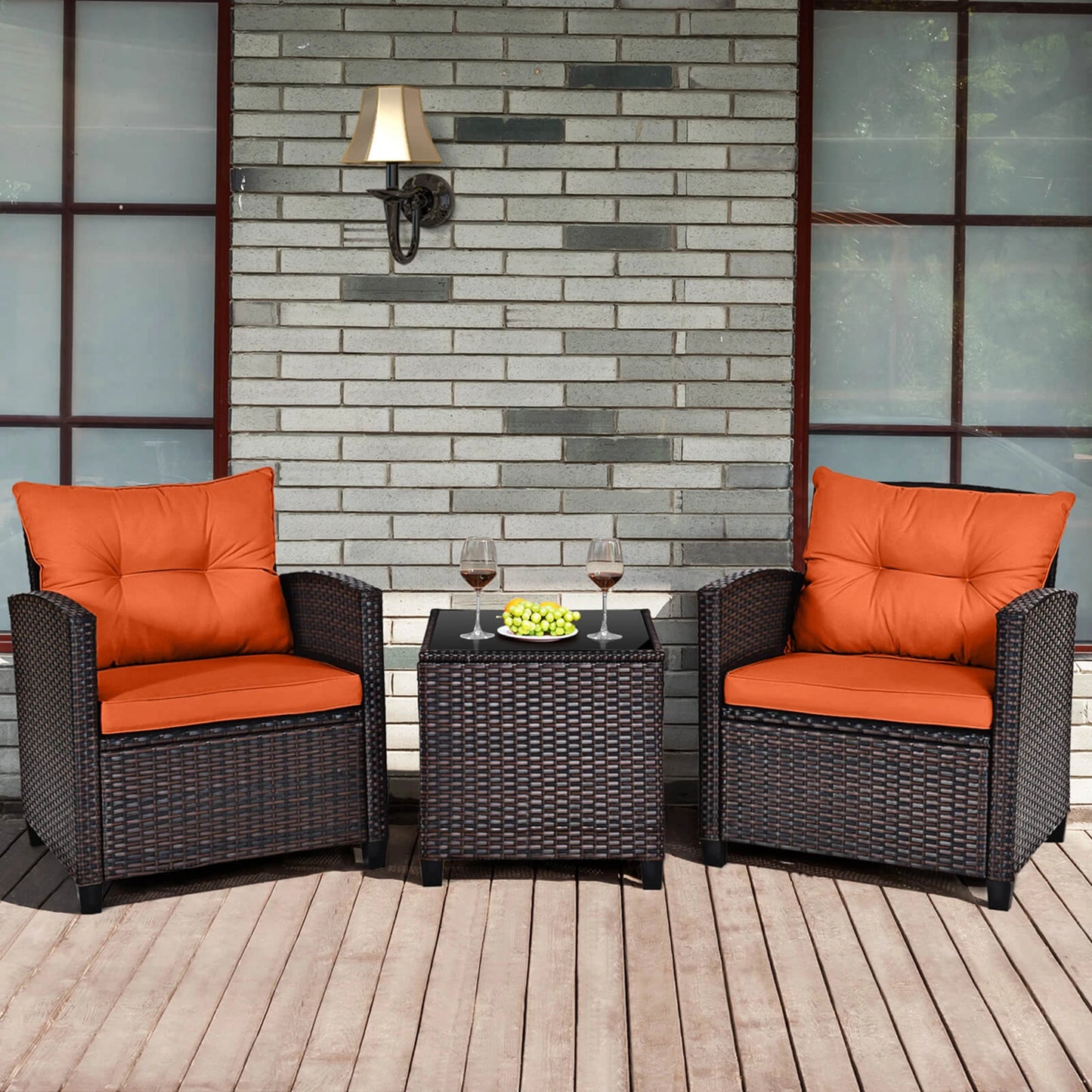 HOMASIS 3-Piece Patio Rattan Sofa Set