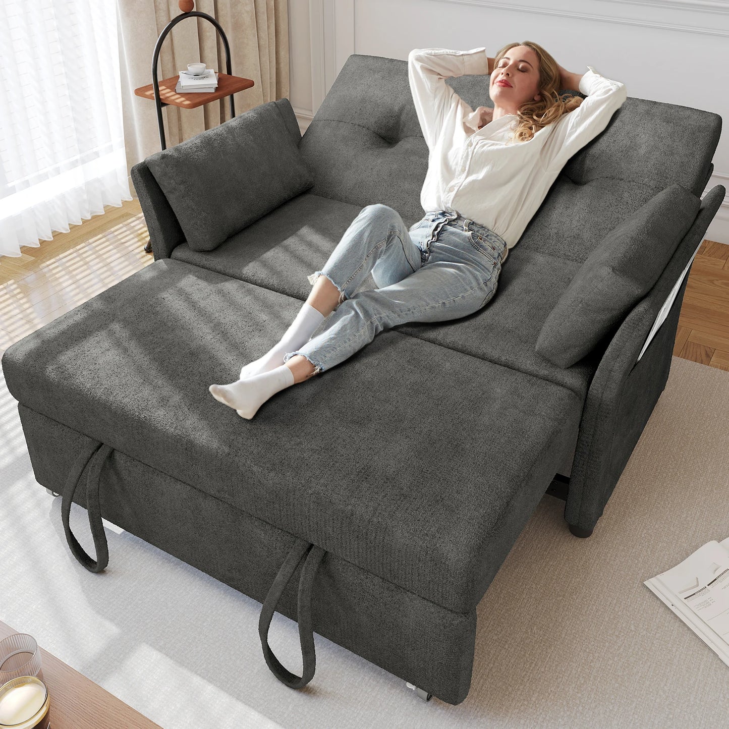 3-In-1 Convertible Sofa Bed With Pull-Out Loveseat And Backrest