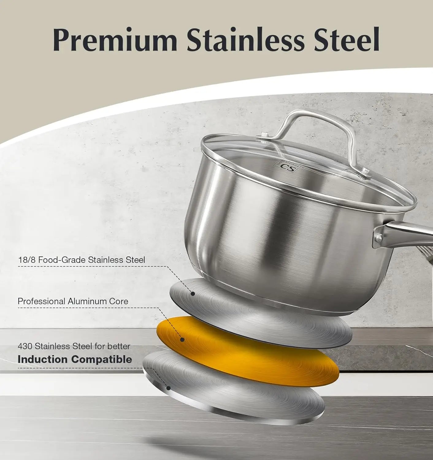 KOCH SYSTEME CS 10-Piece Stainless Steel Cookware Set Induction Ready