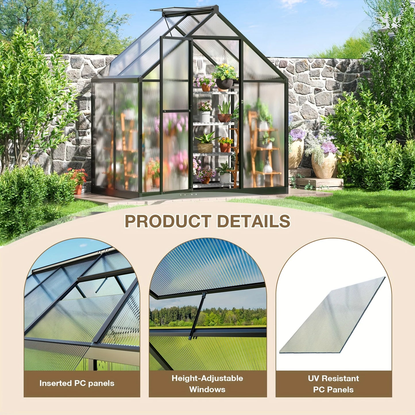 VIWAT Polycarbonate Greenhouse With Aluminum Frame And UV Protection