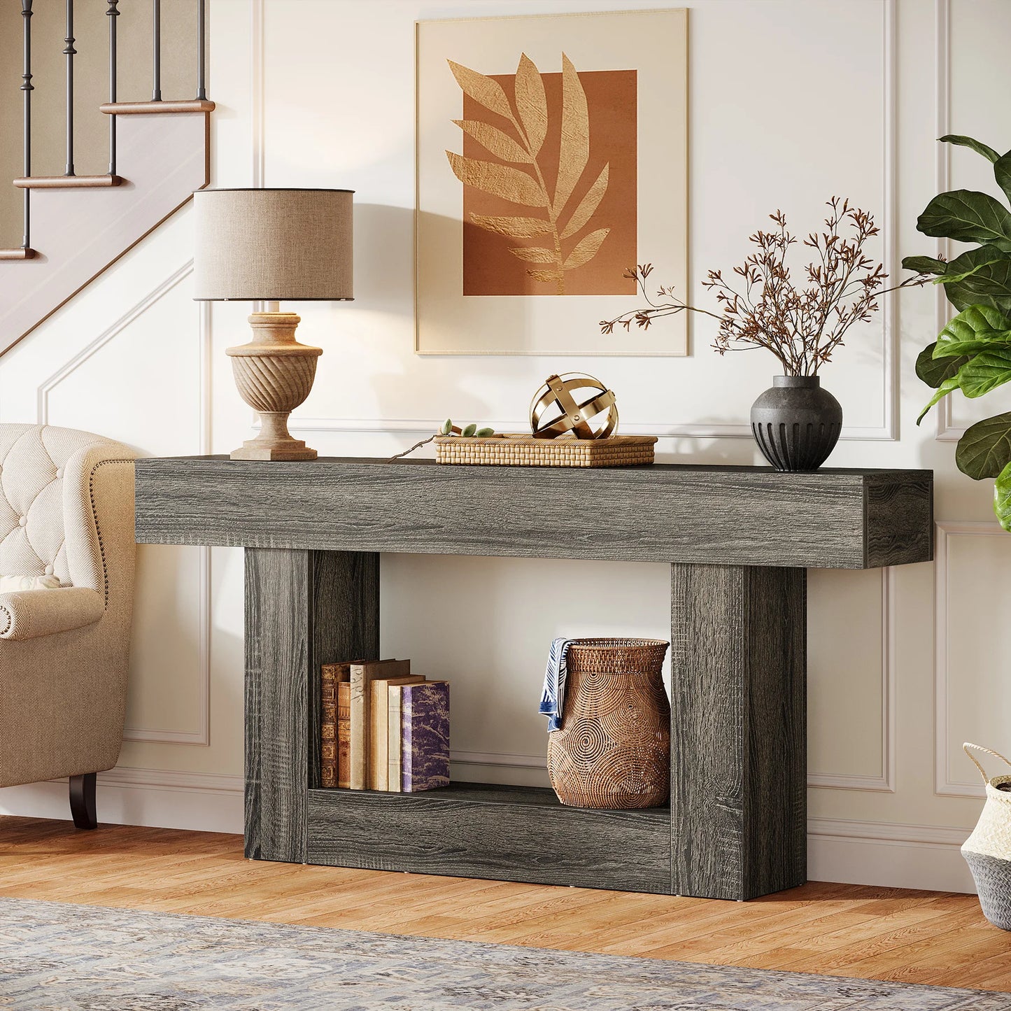 Tribesigns Farmhouse Console Table With U Shaped Base