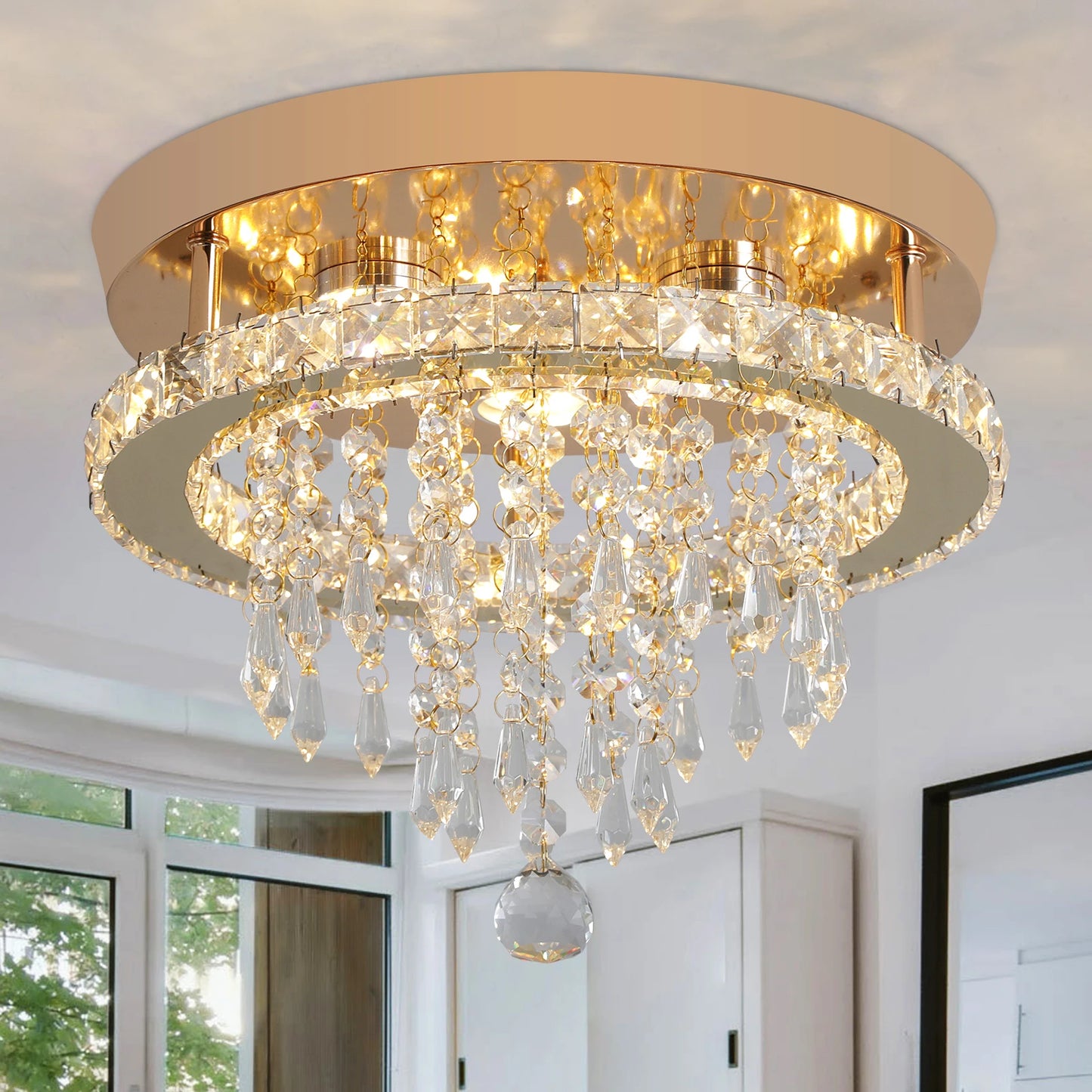 VETRULUS Crystal Chandelier LED Ceiling Light for Living Room