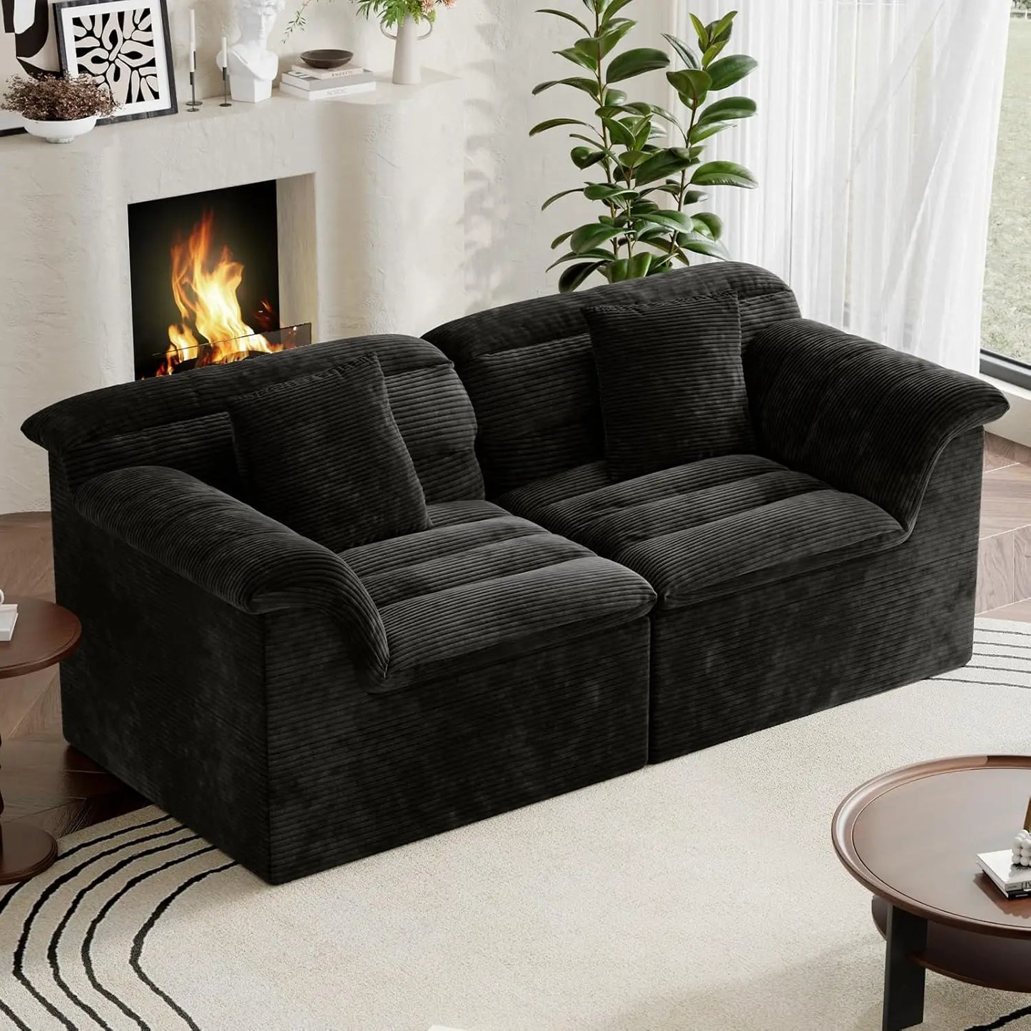 ZHUXIANG Corduroy Deep Seats Loveseat Sofa