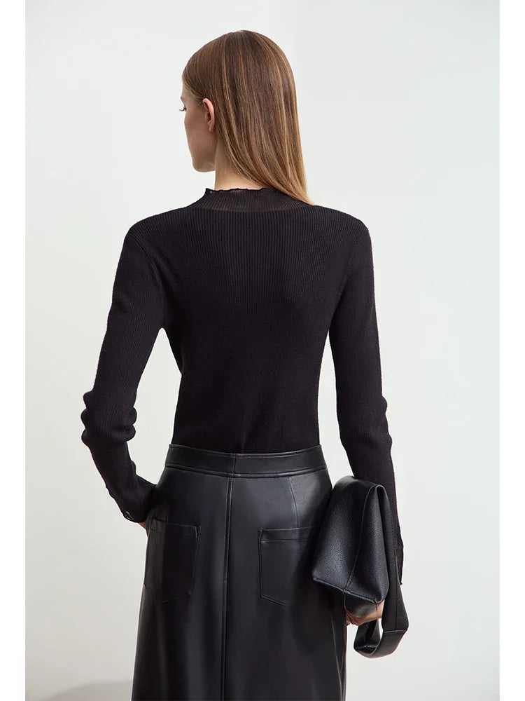 AMIICN Minimalist Winter Turtleneck Sweater With Sheer Panels