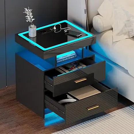 Wireless Charging LED Nightstand With Smart Storage And RGB Lighting