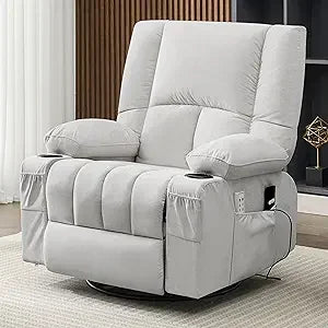 Rocker Recliner Chair With Heat And Massage 360 Degree Swivel For Adults