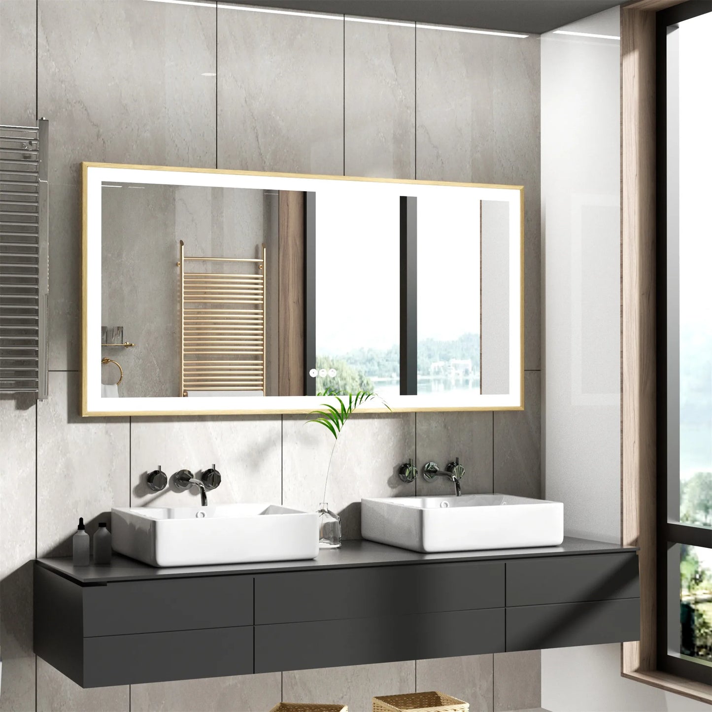 LED Bathroom Vanity Mirror With Aluminum Frame Front Lighted Modern
