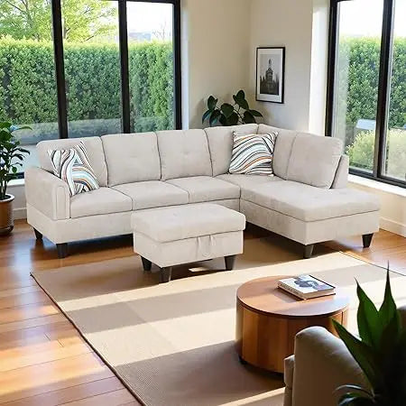 Modern L Shaped Sectional Sofa With Storage Ottoman