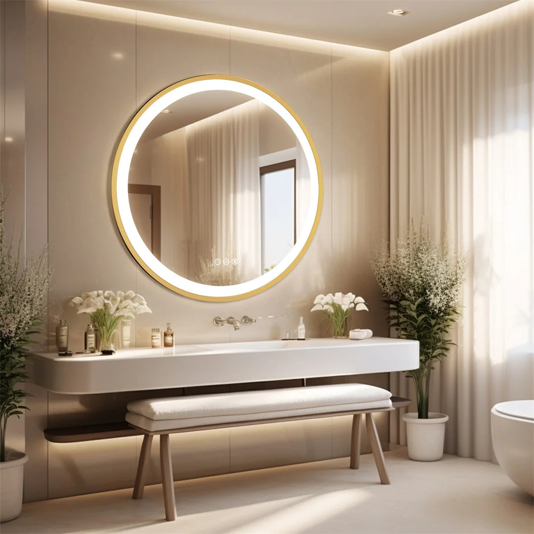 LUVODICRI Waterproof LED Bathroom Mirror With Defog 3 Color Dimming