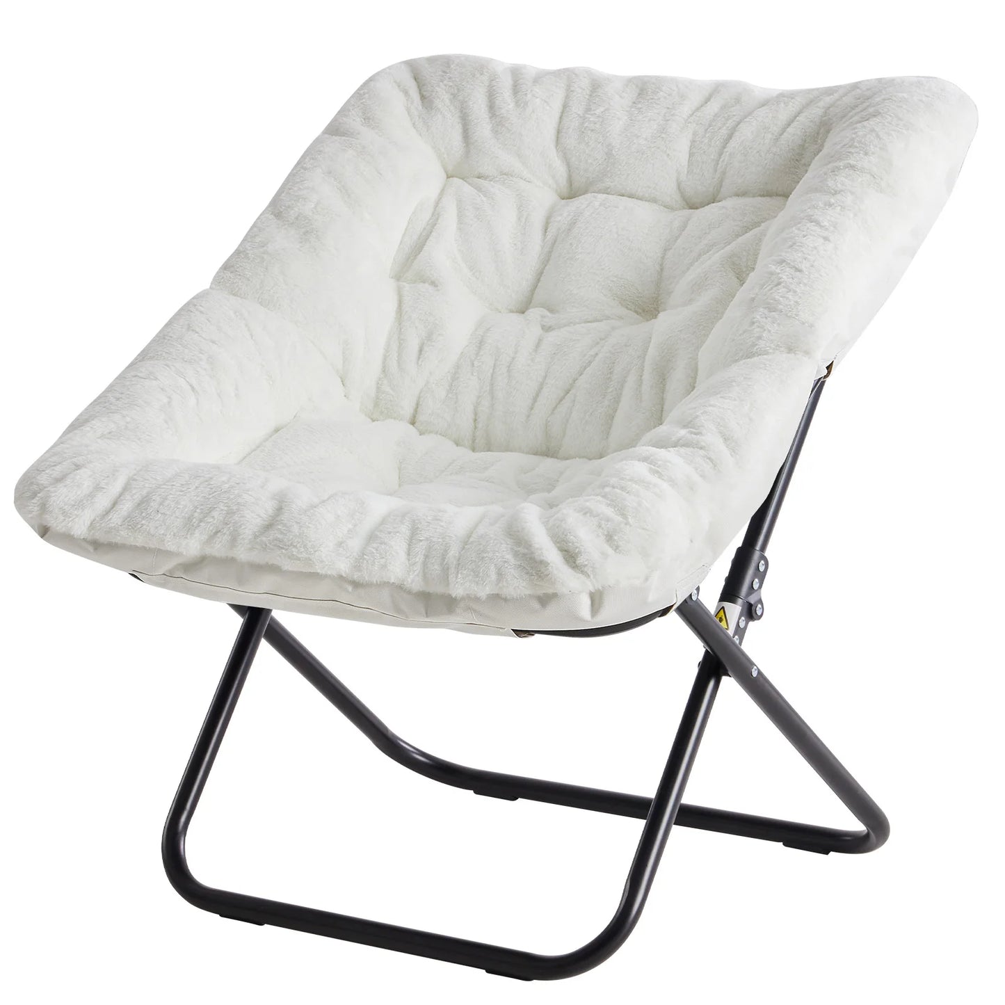 JHK Cozy Faux Fur Saucer Chair Metal Frame Folding Lounge