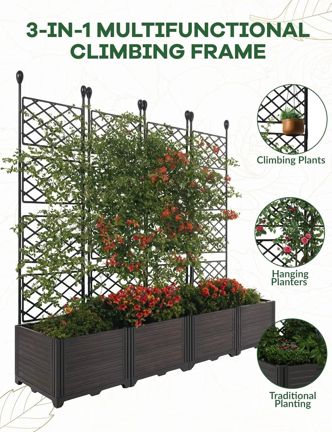 Plastic Plant Box With Metal Trellis Raised Garden Bed For Climbing Plants