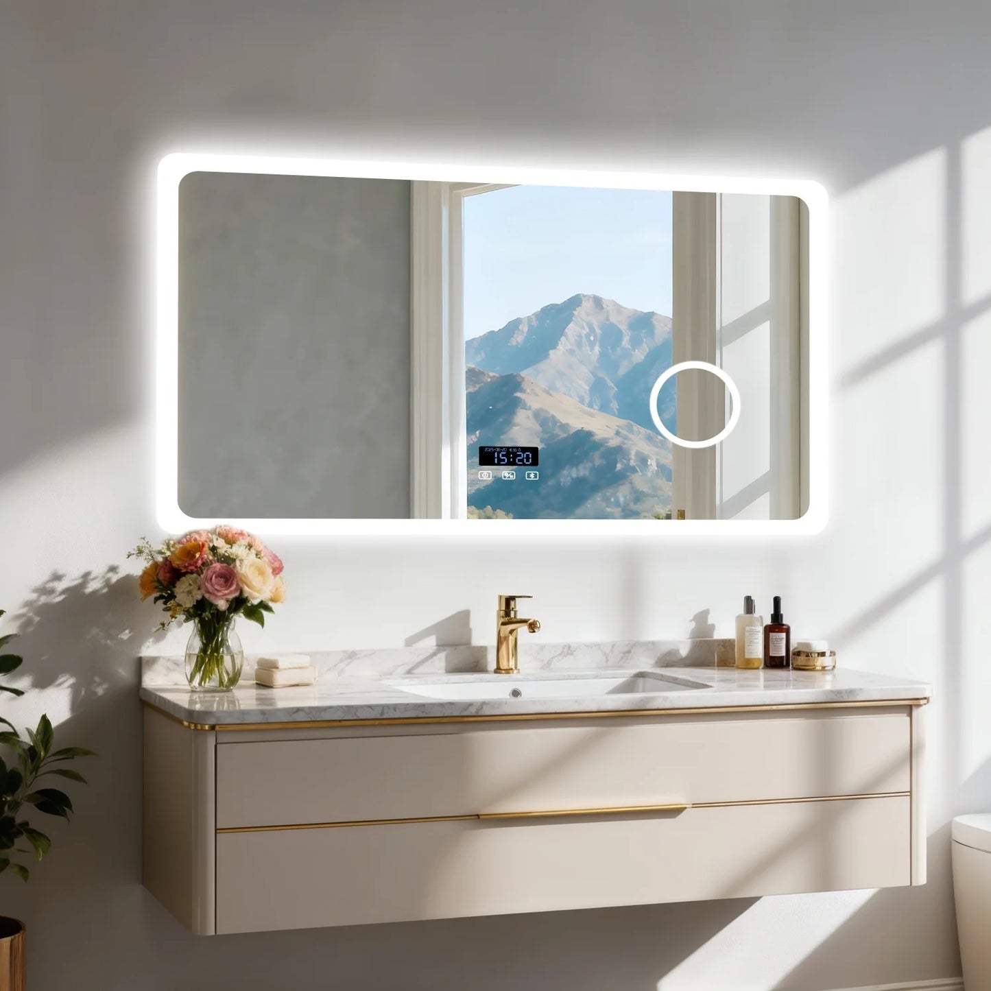 LED Bathroom Mirror With Bluetooth Dimmable Backlit Vanity 3X Magnifier