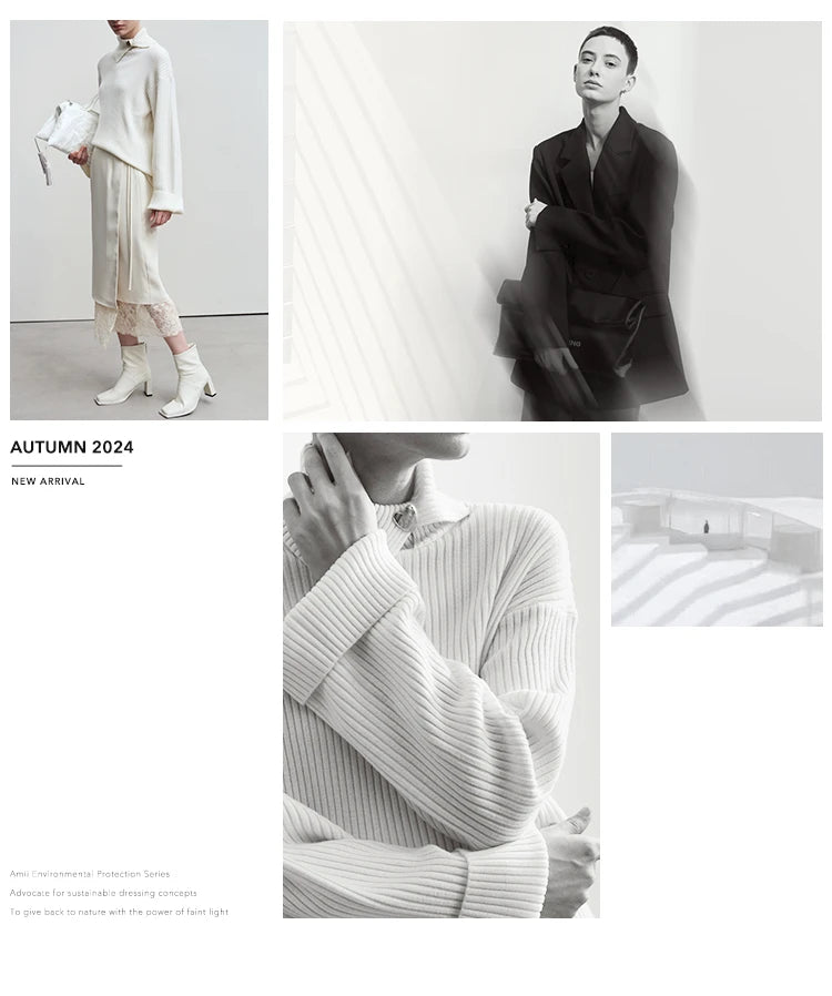 AMIICN Minimalist Winter Turtleneck Sweater With Sheer Panels