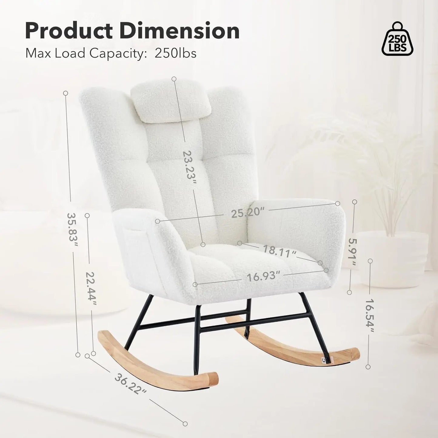 Studyset Modern Boucle Nursery Rocking Chair With Side Pocket